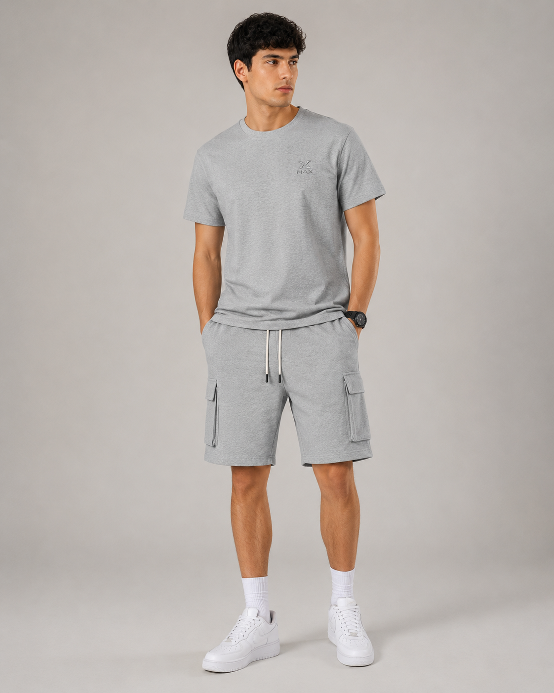 Men's Premium Cotton T-Shirt & Cargo Shorts In Grey