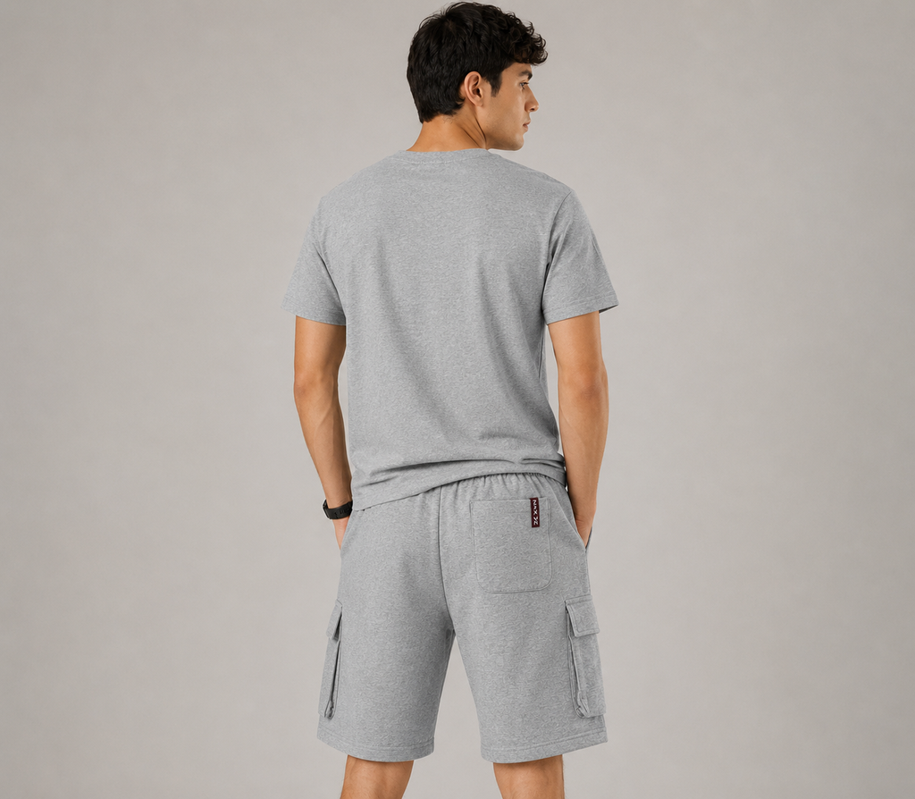 Men's Premium Cotton T-Shirt & Cargo Shorts In Grey