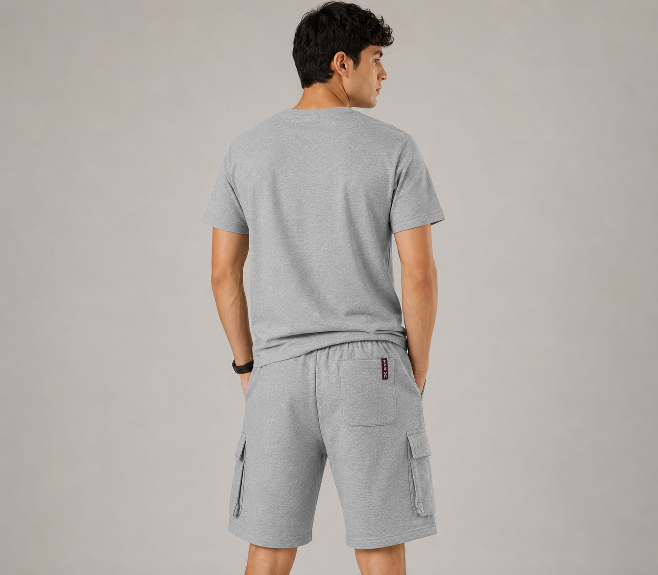 Men's Premium Cotton T-Shirt & Cargo Shorts In Grey
