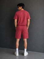 Men's Premium Cotton T-Shirt & Cargo Shorts In Brick Red