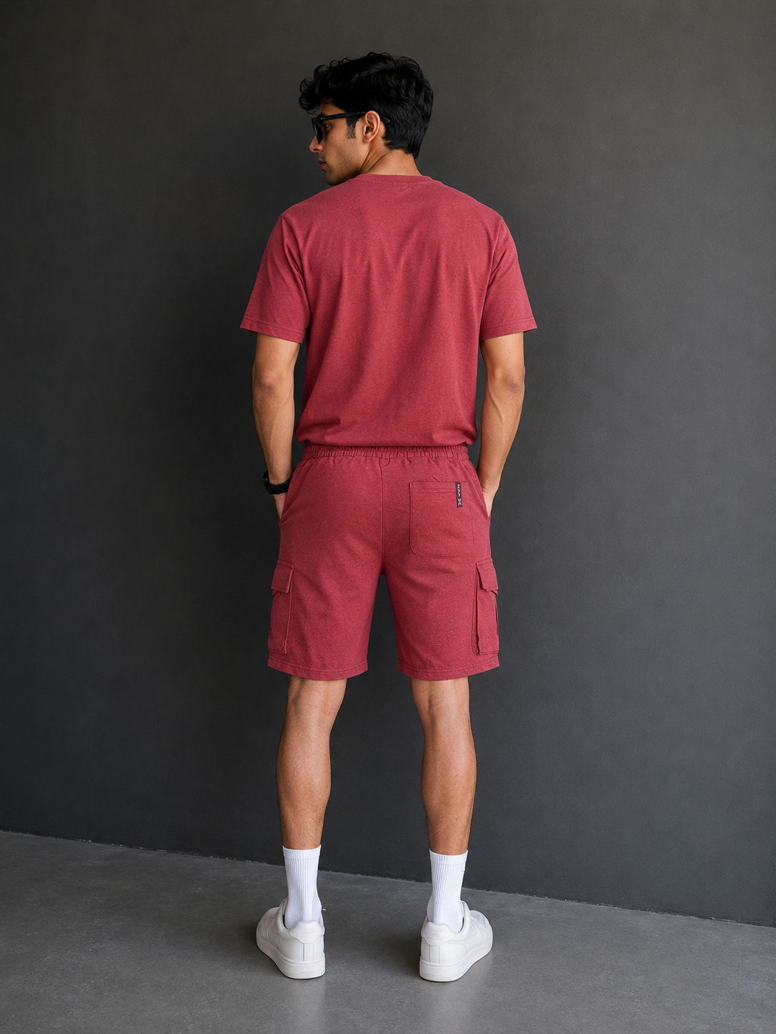 Men's Premium Cotton T-Shirt & Cargo Shorts In Brick Red