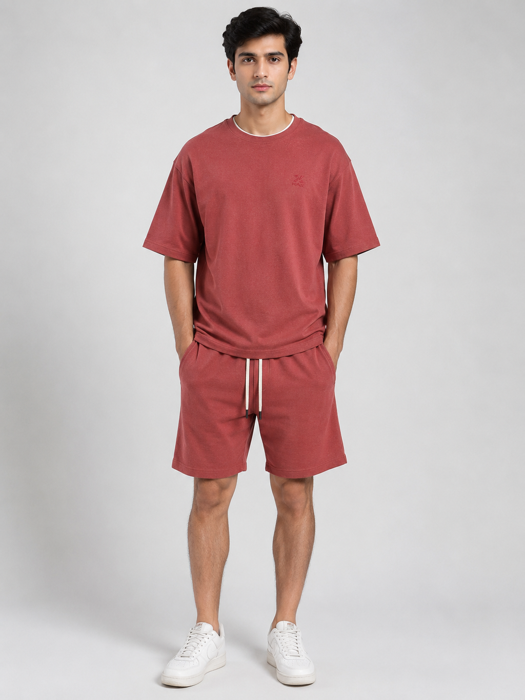 Men's Premium Cotton T-Shirt & Terry Shorts – Brick Red