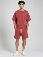 Men's Premium Cotton T-Shirt & Terry Shorts – Brick Red