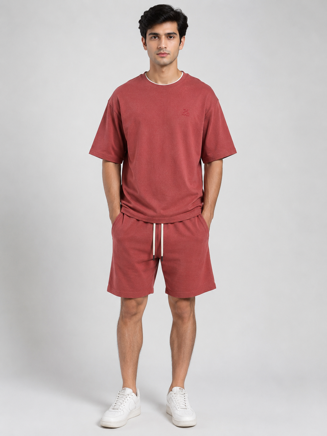 Men's Premium Cotton T-Shirt & Terry Shorts – Brick Red