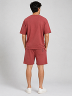 Men's Premium Cotton T-Shirt & Terry Shorts – Brick Red