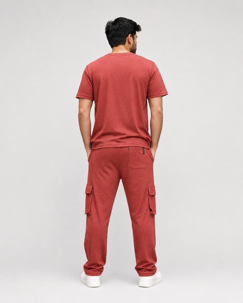 Men's Premium Cotton T-Shirt & Cargo Trouser In Brick Red