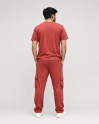 Men's Premium Cotton T-Shirt & Cargo Trouser In Brick Red