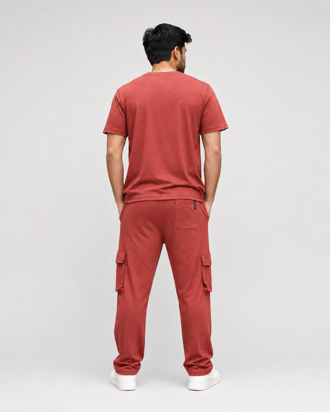 Men's Premium Cotton T-Shirt & Cargo Trouser In Brick Red