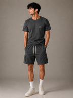 Premium 100% Cotton Cargo Shorts Co-Ord In Charcoal Black