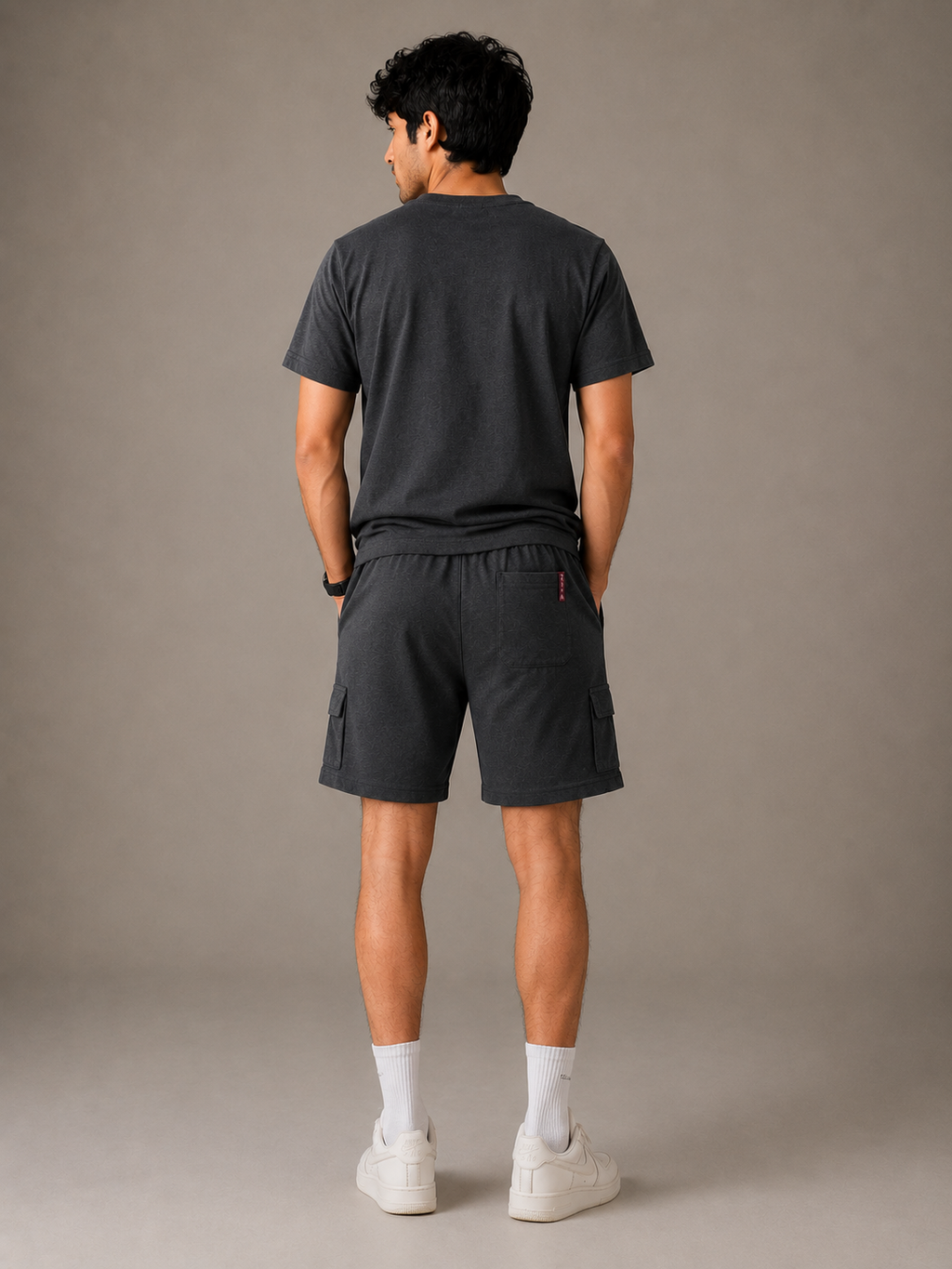 Premium 100% Cotton Cargo Shorts Co-Ord In Charcoal Black