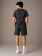 Premium 100% Cotton Cargo Shorts Co-Ord In Charcoal Black