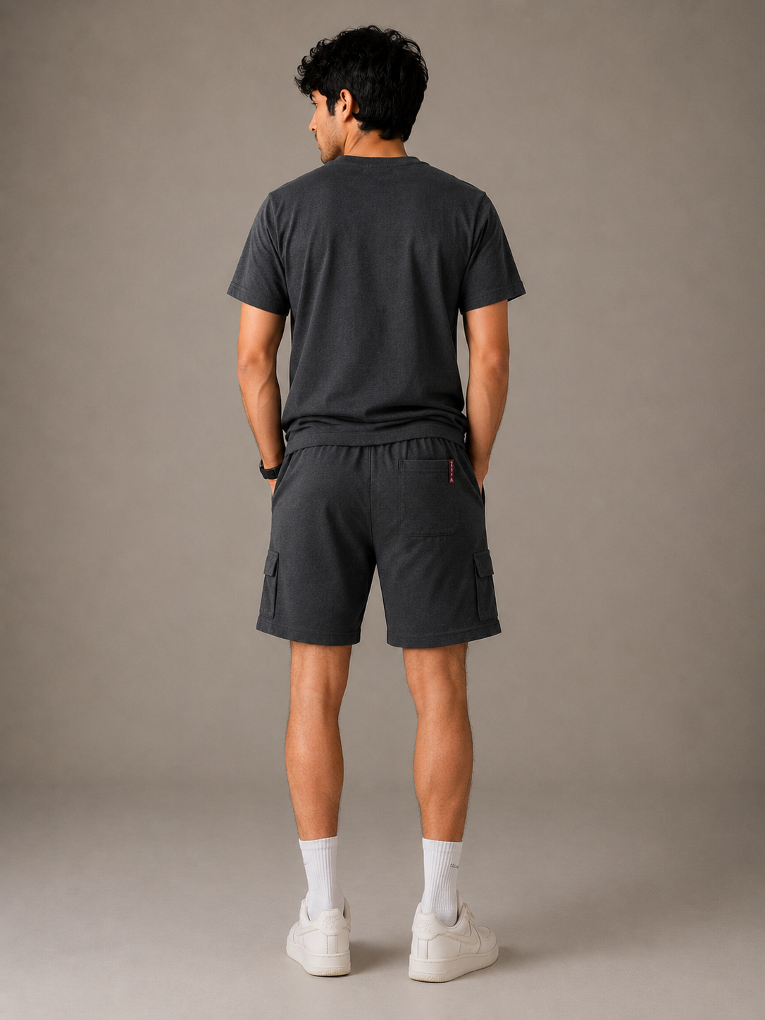 Premium 100% Cotton Cargo Shorts Co-Ord In Charcoal Black