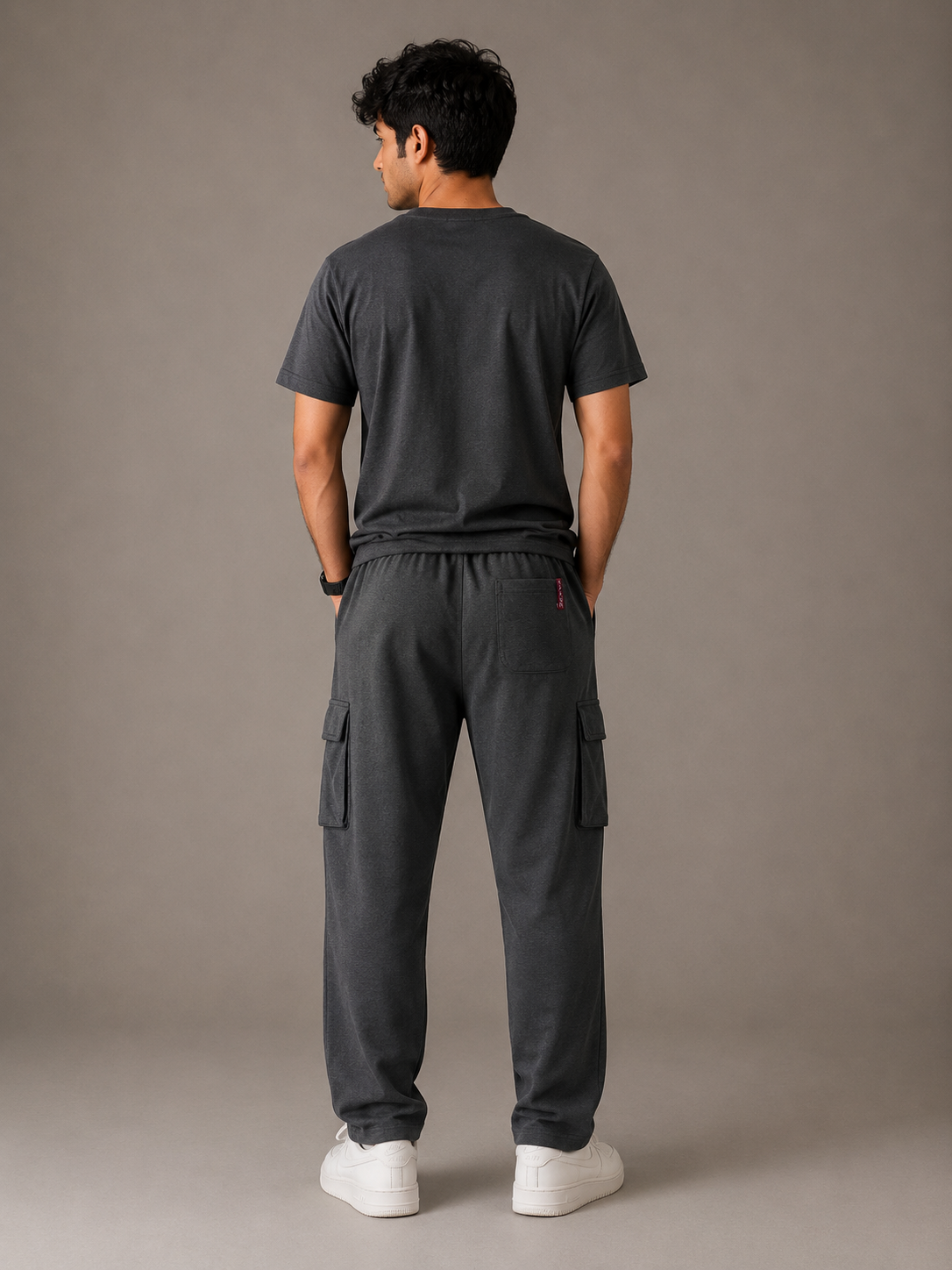Premium 100% Cotton Cargo Trouser Co-Ord In Charcoal Black