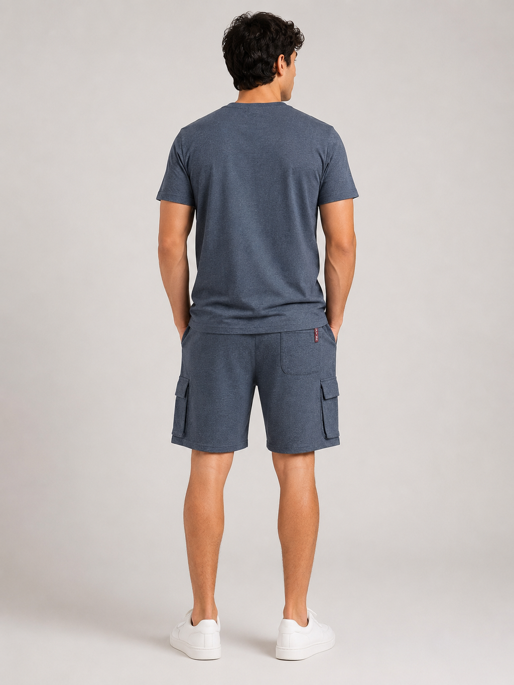 Premium 100% Cotton Cargo Shorts Co-Ord In Steel Blue