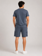 Premium 100% Cotton Cargo Shorts Co-Ord In Steel Blue