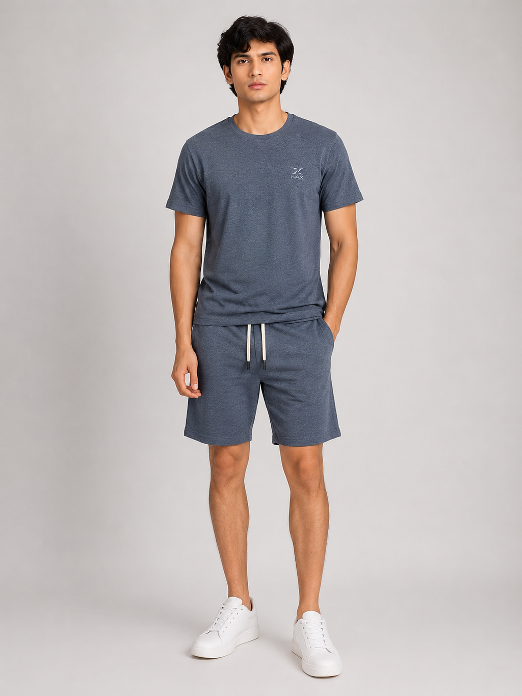 Men's Premium Cotton Jersey T-Shirt & Cotton Terry Shorts Co-Ord – Steel Blue