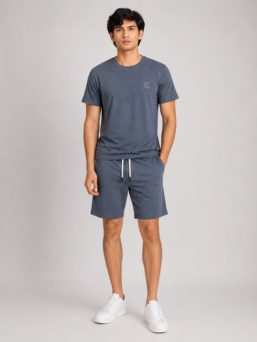 Men's Premium Cotton Jersey T-Shirt & Cotton Terry Shorts Co-Ord – Steel Blue