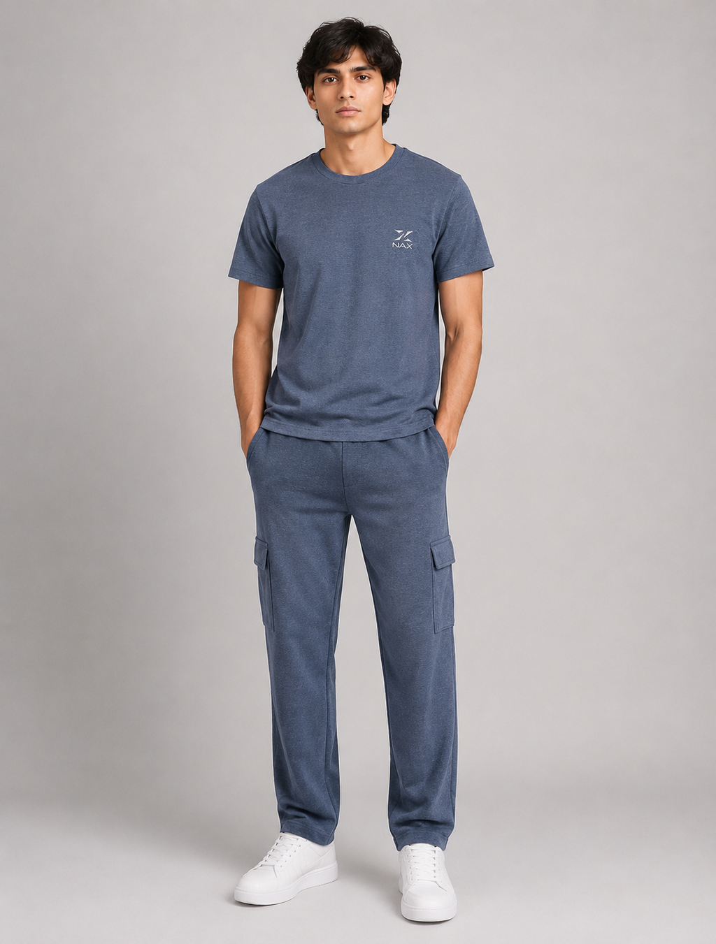 Premium 100% Cotton Cargo Trouser Co-Ord In Steel Blue