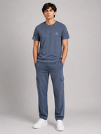 Premium 100% Cotton Cargo Trouser Co-Ord In Steel Blue
