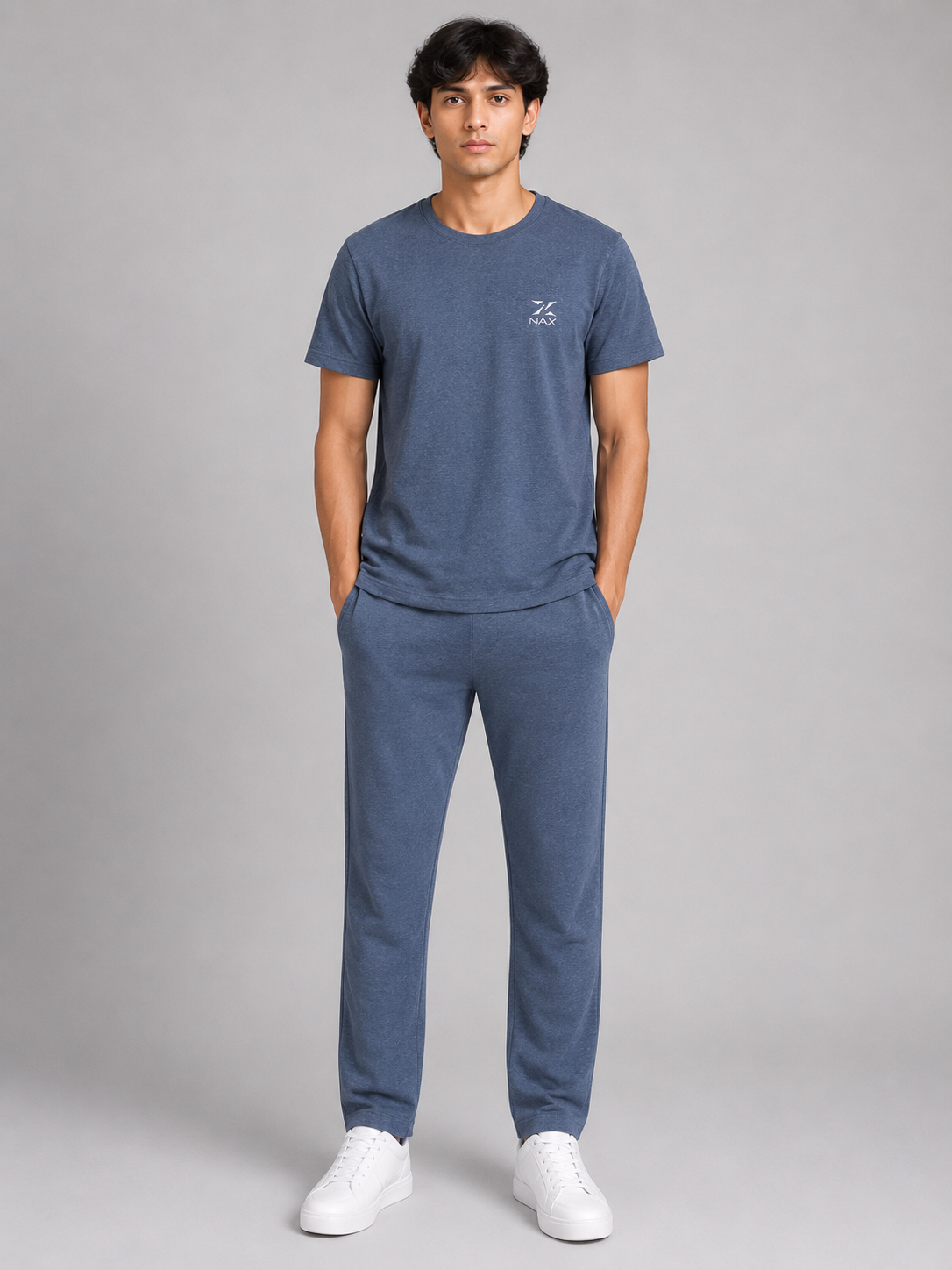Men's Premium Cotton Jersey T-Shirt & Cotton Terry Trouser Co-Ord – Steel Blue