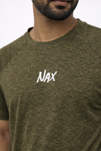 NAX Embroidered Logo Premium Olive Green T-Shirt – Soft Breathable Fabric