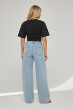 Short Sleeve Cinched Waist Fitted T-Shirt In Acid Wash
