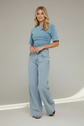 Short Sleeve Cinched Waist Fitted T-Shirt In Acid Wash