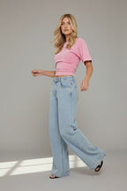 Short Sleeve Cinched Waist Fitted T-Shirt In Acid Wash