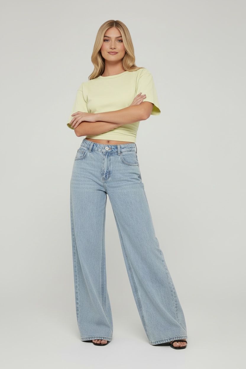 Short Sleeve Cinched Waist Fitted T-Shirt In Acid Wash