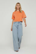 Short Sleeve Cinched Waist Fitted T-Shirt In Acid Wash