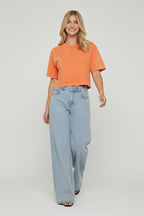 Short Sleeve Cinched Waist Fitted T-Shirt In Acid Wash