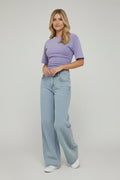 Short Sleeve Cinched Waist Fitted T-Shirt In Acid Wash