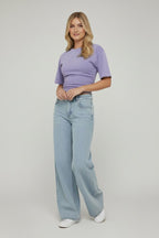 Short Sleeve Cinched Waist Fitted T-Shirt In Acid Wash