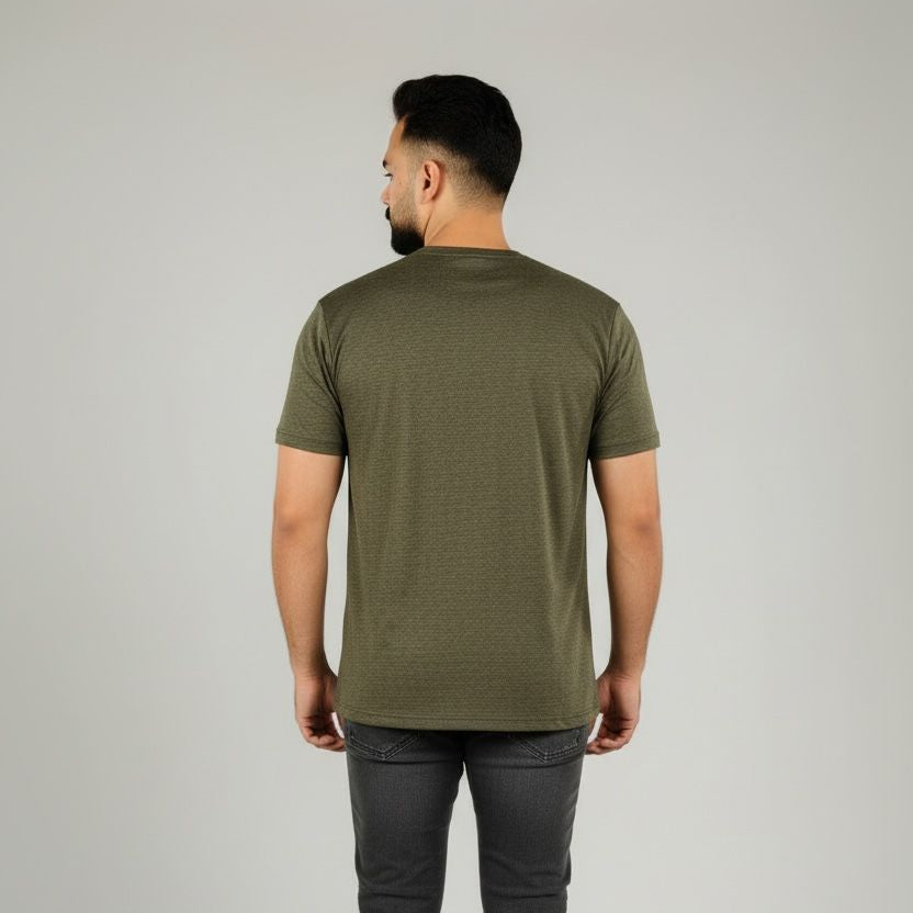 NAX Signature Embroidered Logo Premium Olive Green T-Shirt – Soft Breathable Modern Fit