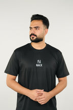 NAX Signature Embroidered Logo Premium Black T-Shirt – Soft Breathable Modern Fit
