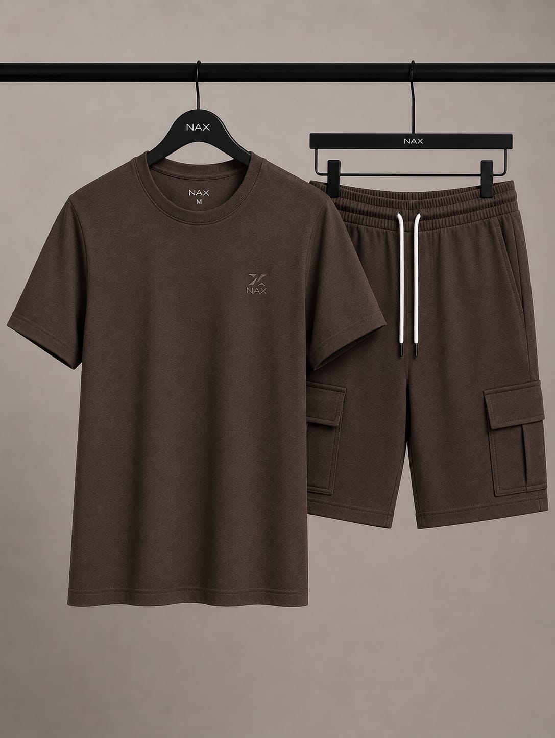NAX Men's Premium Cotton Terry Cargo Shorts – Chocolate Brown