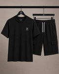 Men’s Black Cargo Shorts Set – 100% Cotton Jersey & Terry