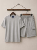NAX Men's Premium Cotton Terry Cargo Shorts – Light Grey