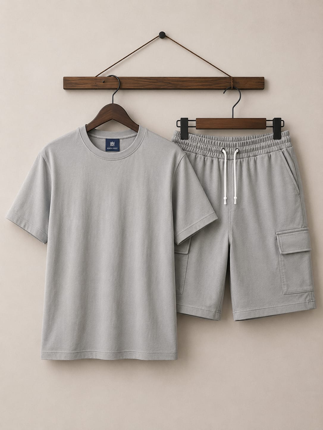 NAX Men's Premium Cotton Terry Cargo Shorts – Light Grey