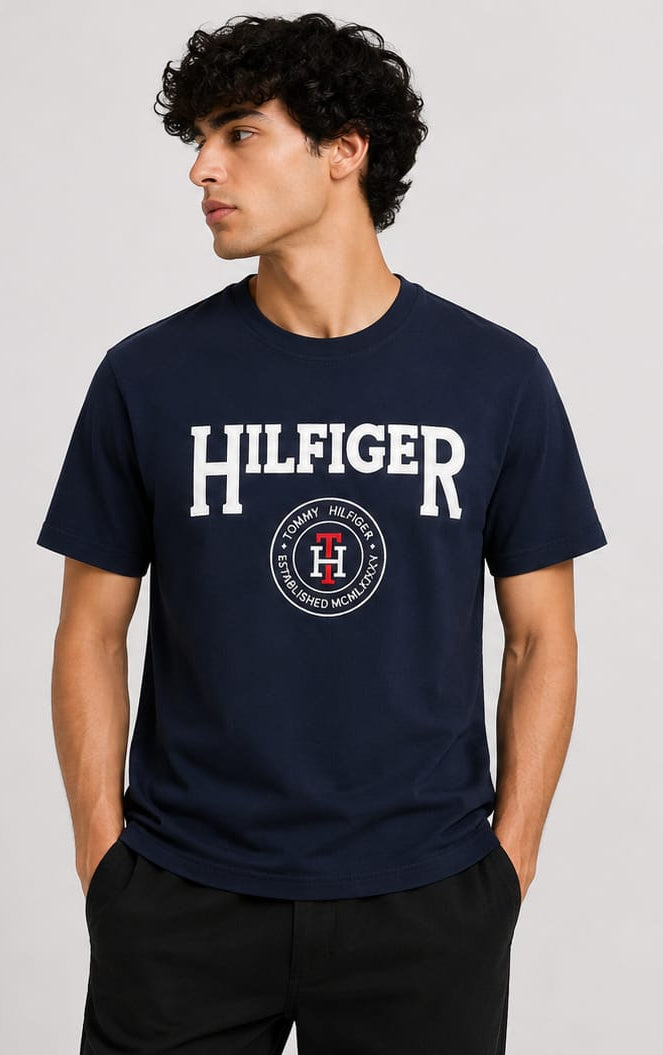 Men’s Premium Hil Figure Embroidery T-Shirt – 100% Cotton