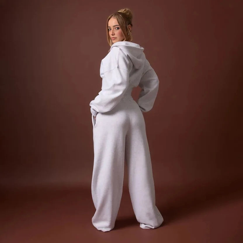 Swirl Graphic Zip-Up Cropped Hoodie & Wide-Leg Jogger Set
