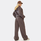 Chocolate Brown Wide Leg Joggers & Boxy Zip-Up Hoodie Set