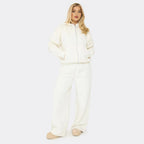 Cream Seam Detail Zip Up Hoodie & Wide Leg Joggers Set