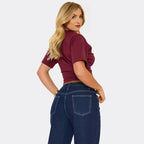 Short Sleeve Shaped Waist Fitted T-Shirt In Burgundy