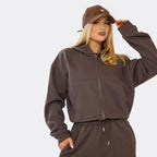 Chocolate Brown Wide Leg Joggers & Boxy Zip-Up Hoodie Set