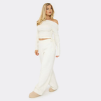 Long Sleeve Asymmetric Cinched Waist Ruched Detail Top In Cream