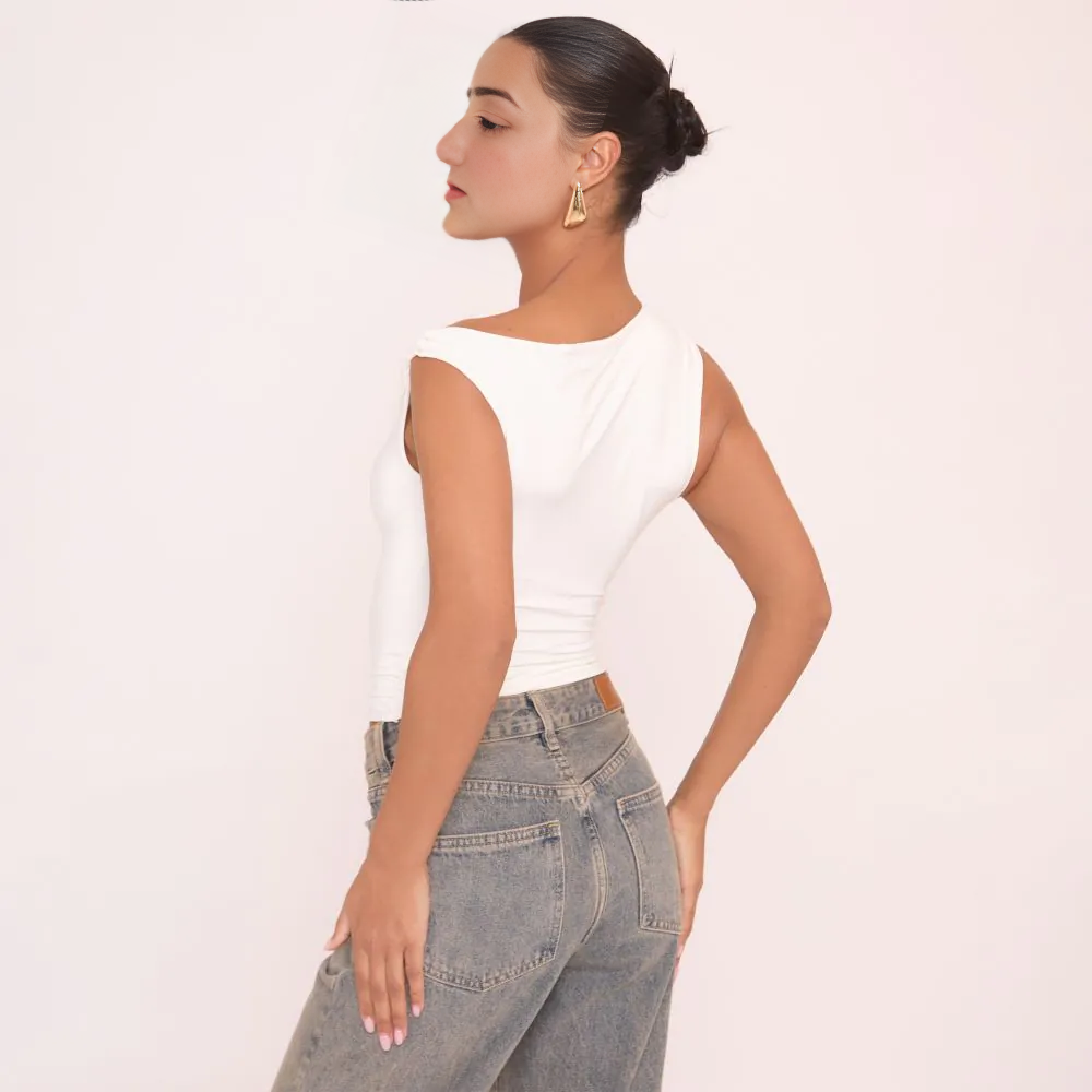 Twist Strap Detail Top In White Slinky