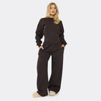 Chocolate Brown Balloon Sleeve Sweatshirt & Wide Leg Joggers Set