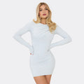Light Grey Long Sleeve Ruched Mini Dress