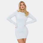 Light Grey Long Sleeve Ruched Mini Dress